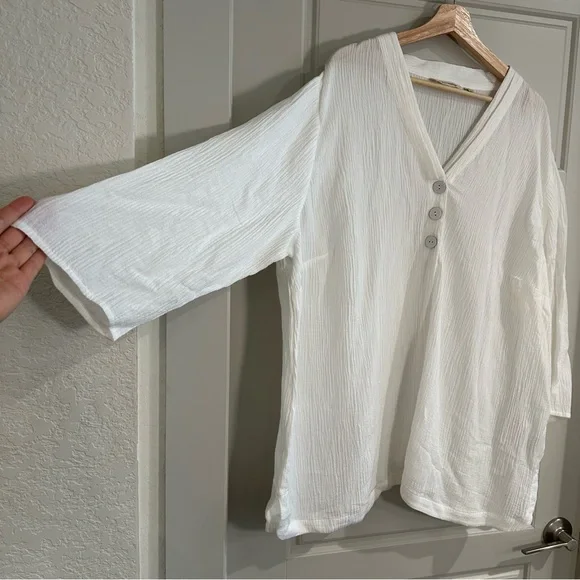Soft Surroundings White Crinkle Wide Sleeve Top Size 3X - Picture 3 of 8